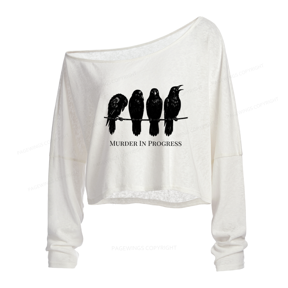 Pagewings Murder In Progress Slouchy Long Sleeve Off Shoulder T-shirts