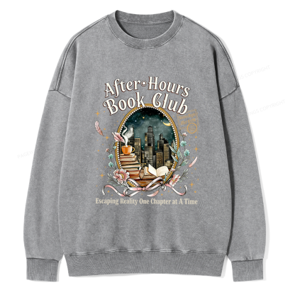 Pagewings After‑Hours Book Club Unisex Washed Sweatshirt