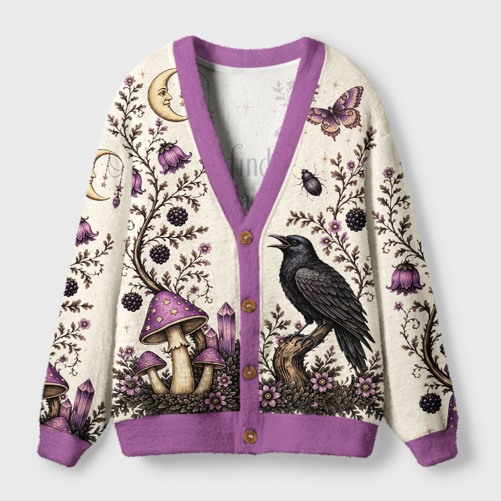 Pagewings Reading Crow Light Knit Unisex Cardigan Sweaters