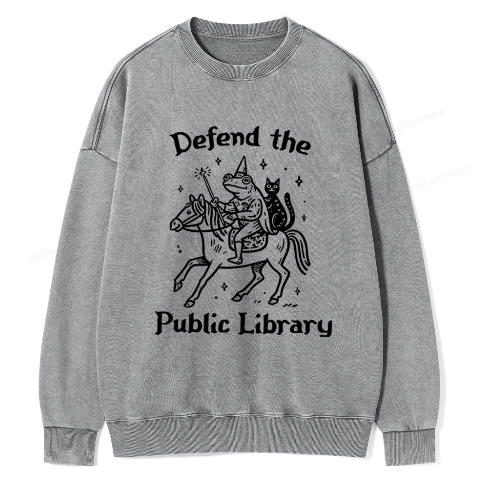 Pagewings Defend The Public Library Unisex Washed Sweatshirt