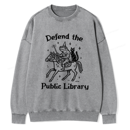 Pagewings Defend The Public Library Unisex Washed Sweatshirt