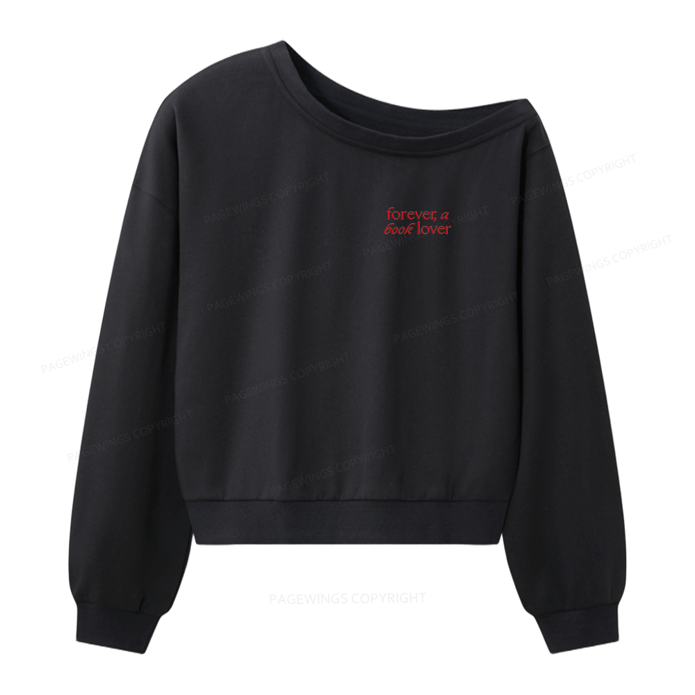 Pagewings Embroidery Forever A Book Lover Women Off Shoulder Sweatshirt