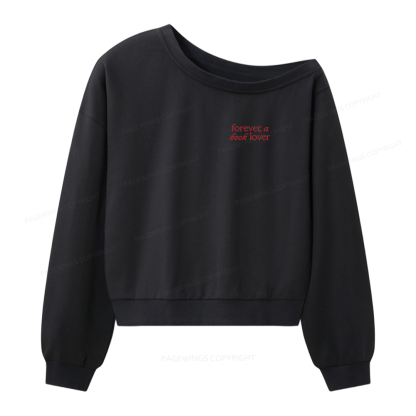 Pagewings Embroidery Forever A Book Lover Women Off Shoulder Sweatshirt