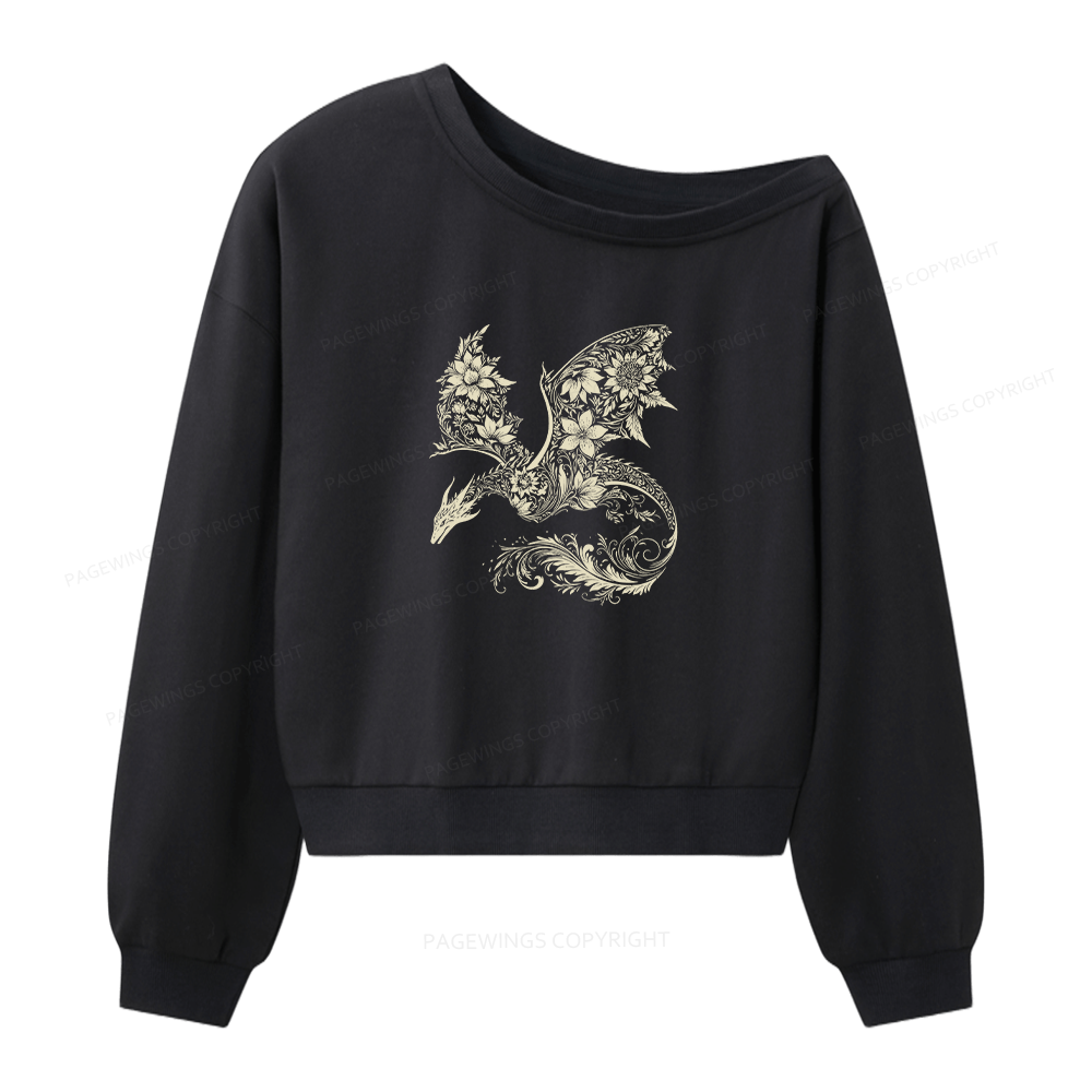 Pagewings Floral Dragon Women Off Shoulder Sweatshirt