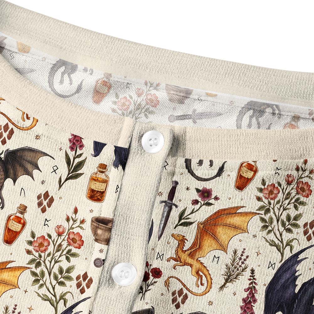 Pagewings Book Dragon Crew Neck Cardigan Sweaters