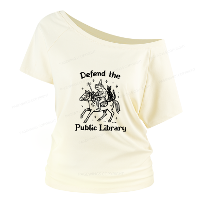 Pagewings Defend The Public Library Women Off Shoulder T-shirts