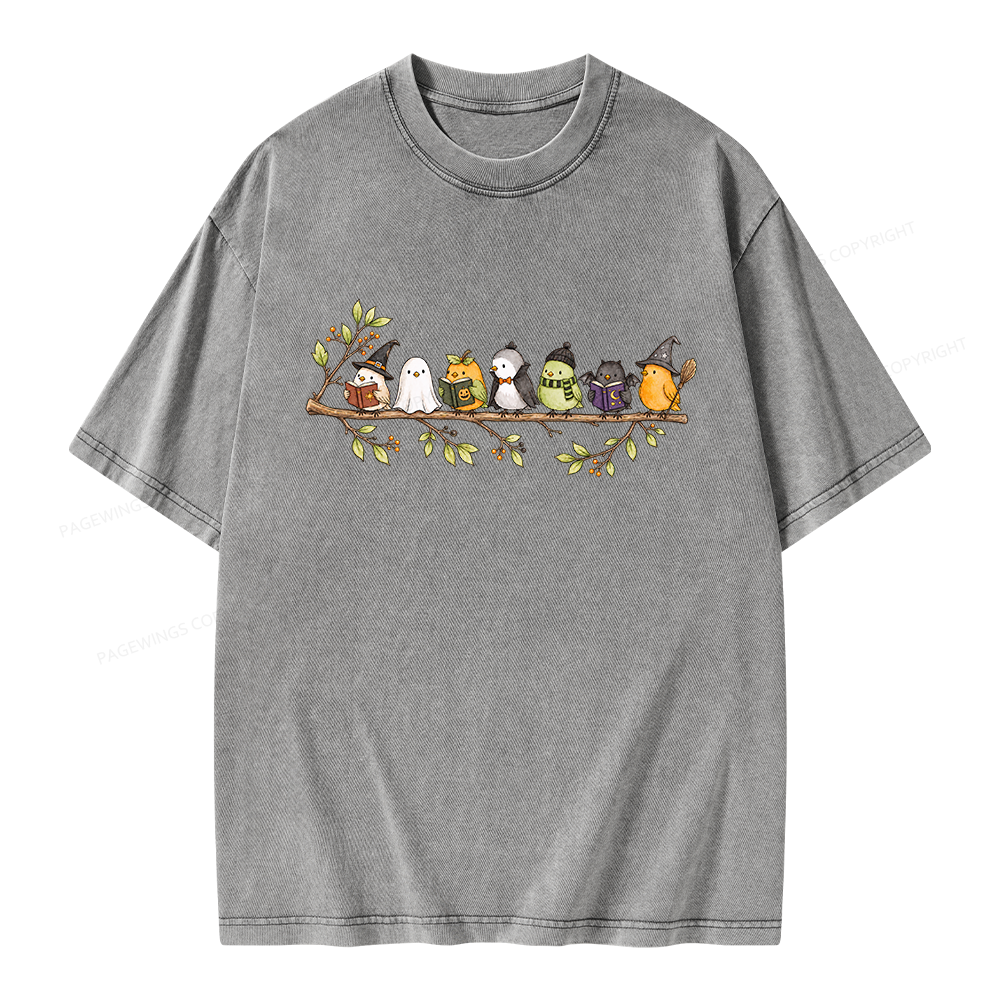 Pagewings Halloween Bird Unisex Washed T-shirt