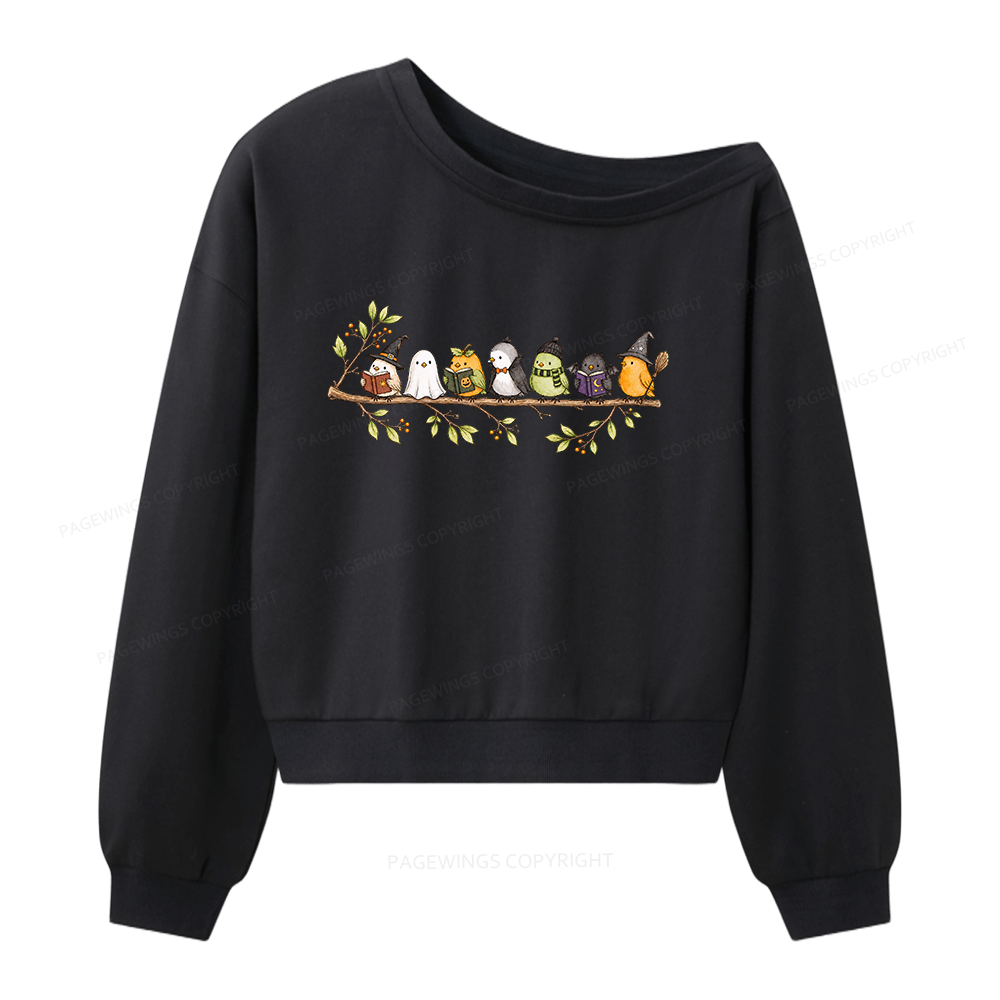 Pagewings Halloween Bird Women Off Shoulder Sweatshirt