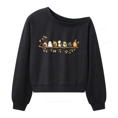 Pagewings Halloween Bird Women Off Shoulder Sweatshirt