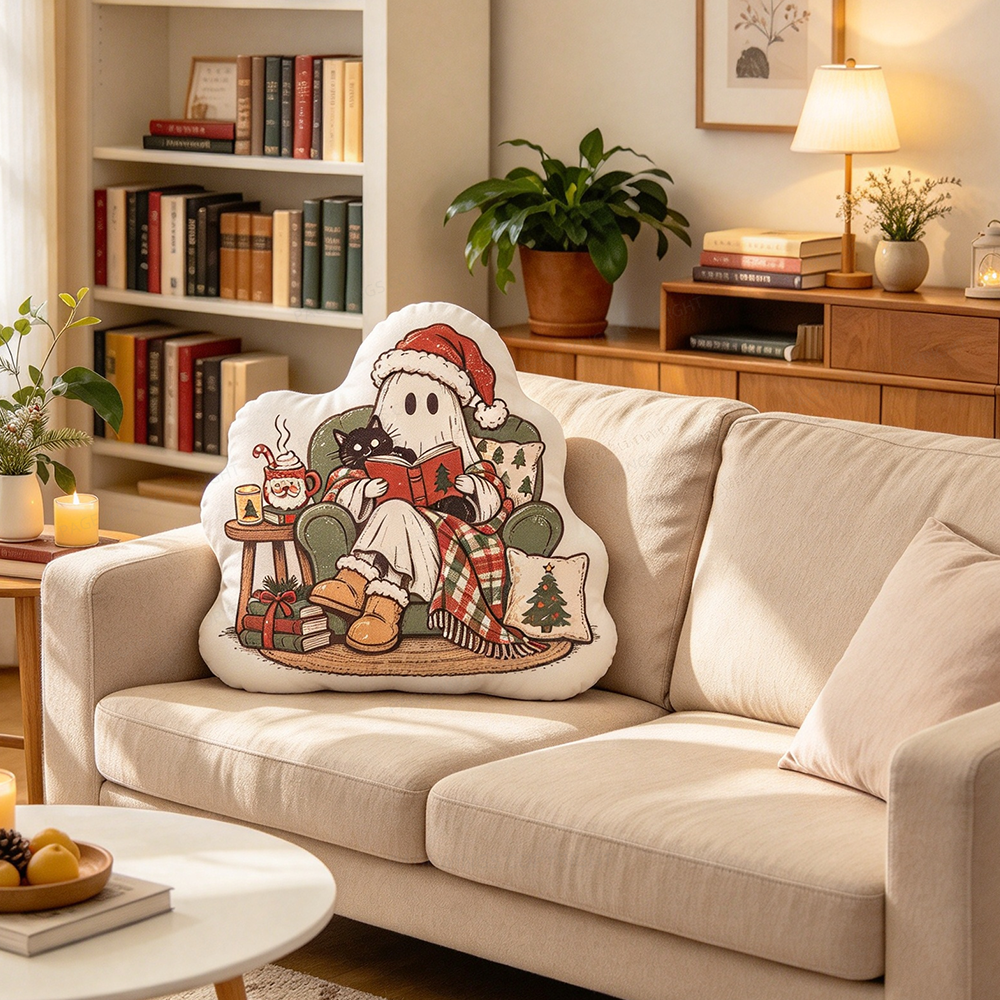 Pagewings Christmas Ghost Reading Shaped Throw Pillow
