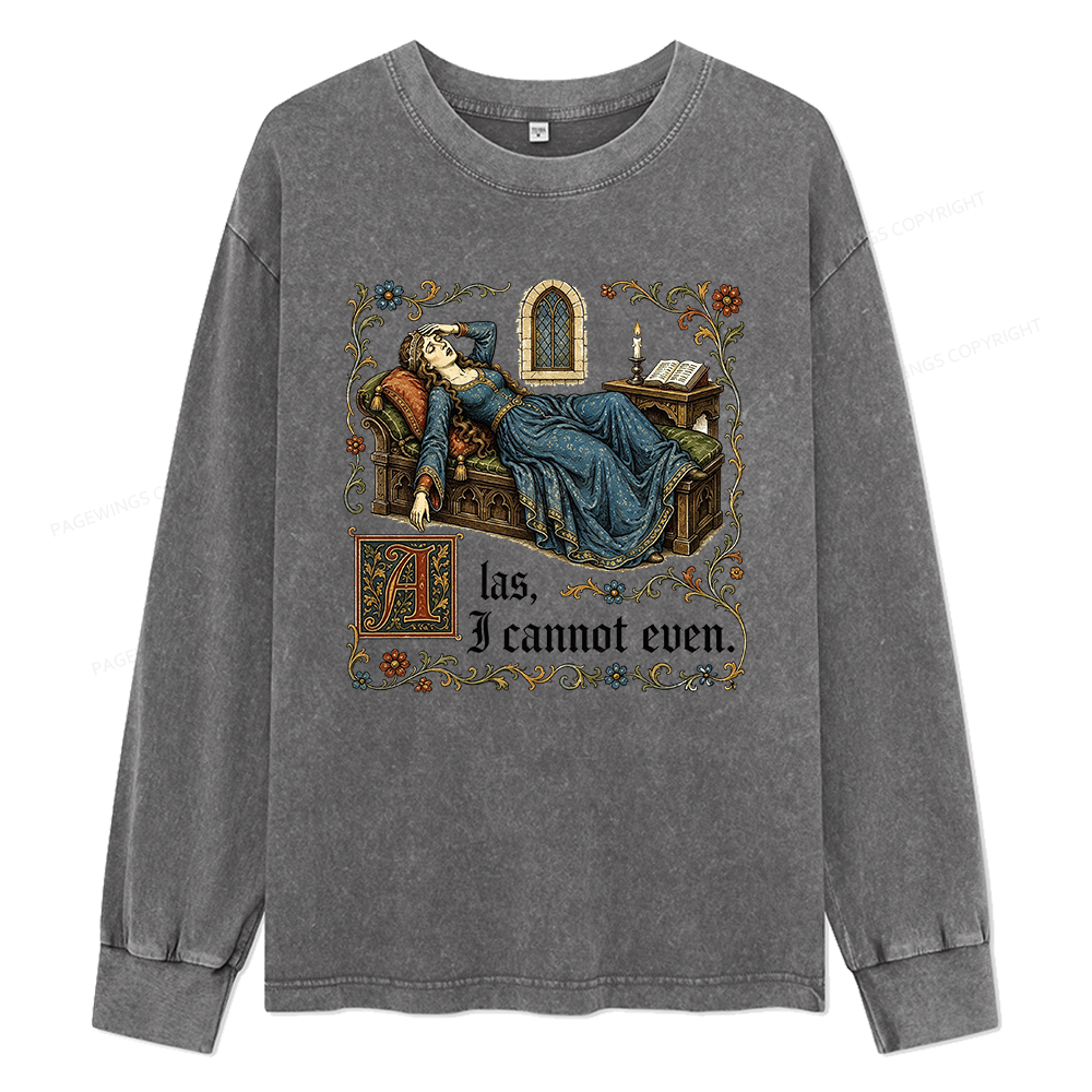 Pagewings Medieval Book Lover Unisex Washed Long Sleeve T-shirt