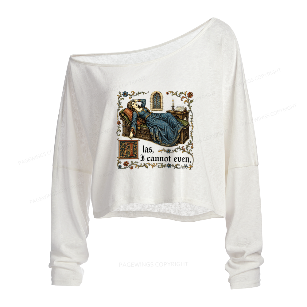 Pagewings Medieval Book Lover Slouchy Long Sleeve Off Shoulder T-shirt