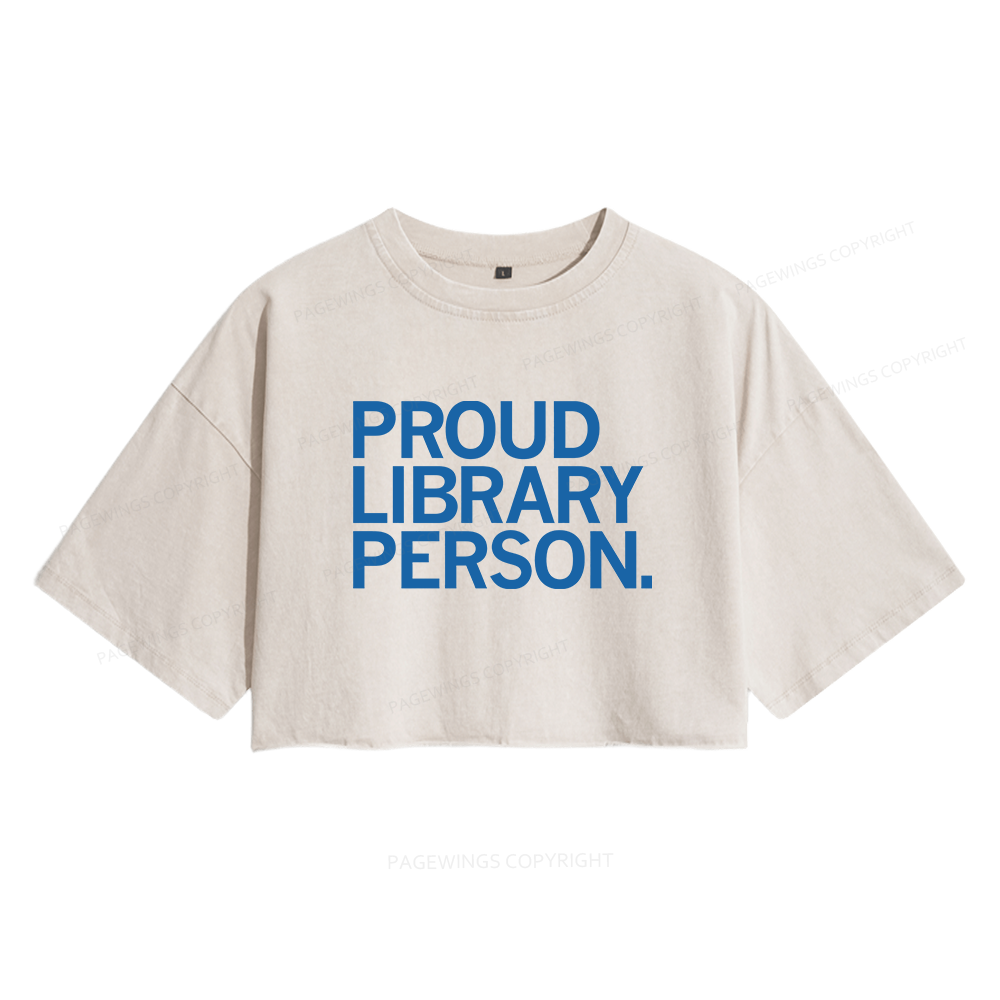 Pagewings Proud Library Person Women's Washed Cropped T-shirt