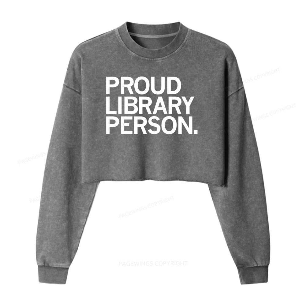 Pagewings Proud Library Person Washed Crop Sweatshirt