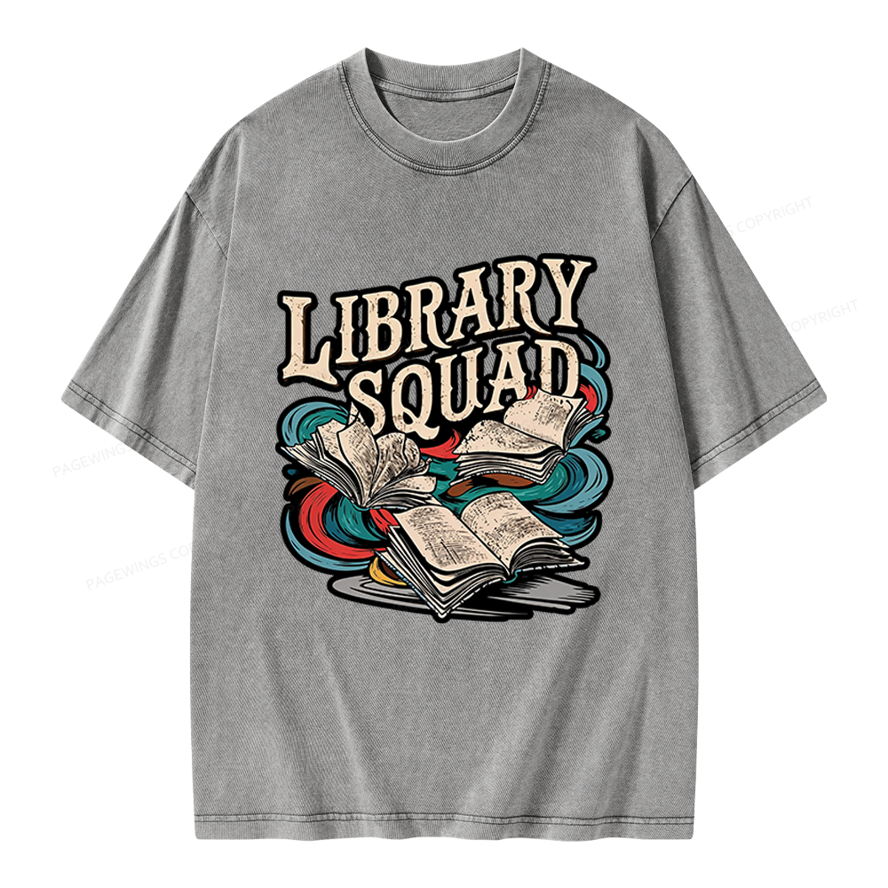 Pagewings Vintage Library Squad Unisex Washed T-shirt