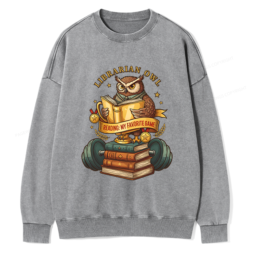 Pagewings Librarian Owl Unisex Washed Sweatshirt