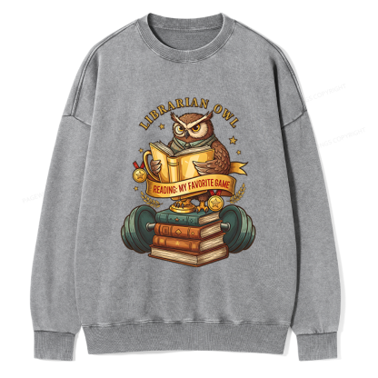Pagewings Librarian Owl Unisex Washed Sweatshirt
