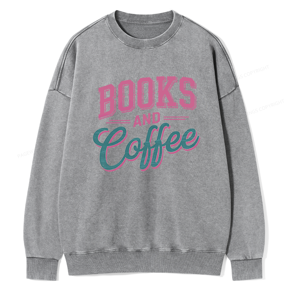 Pagewings Books And Coffee Unisex Washed Sweatshirt