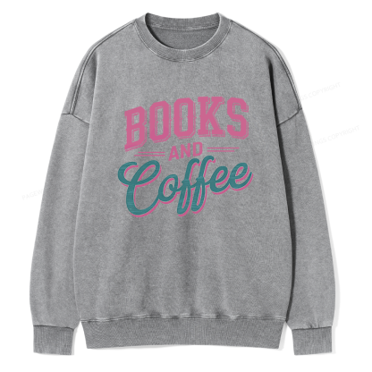 Pagewings Books And Coffee Unisex Washed Sweatshirt