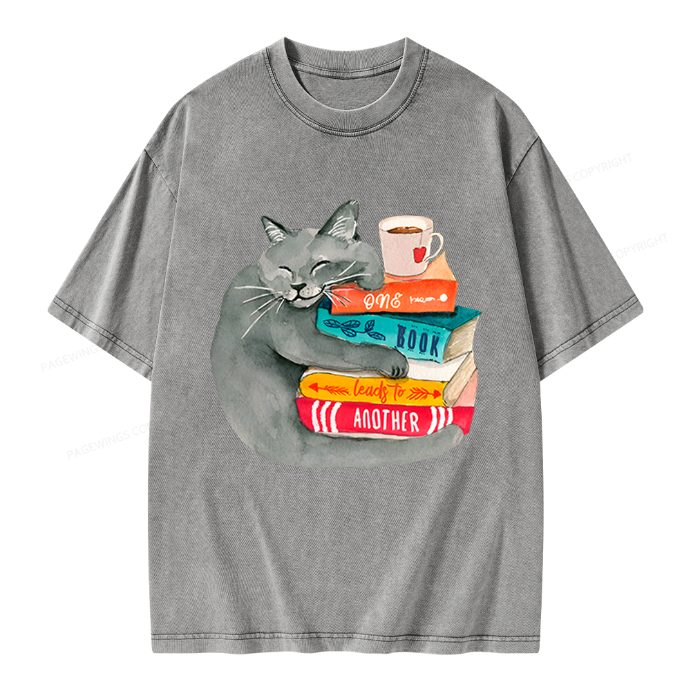 Pagewings Book Lover Cat Unisex Washed T-shirt