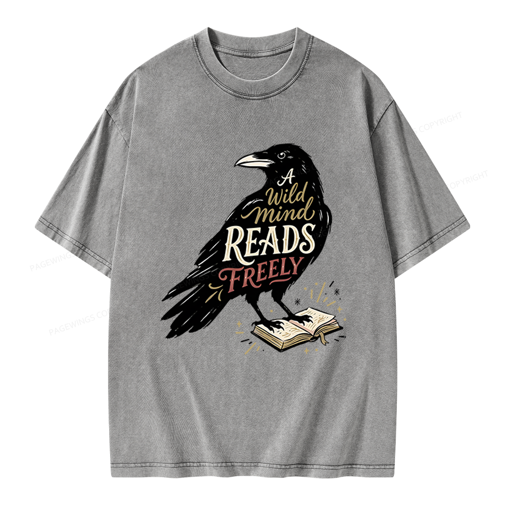 Pagewings A Wild Mind Reads Freely Unisex Washed T-shirt
