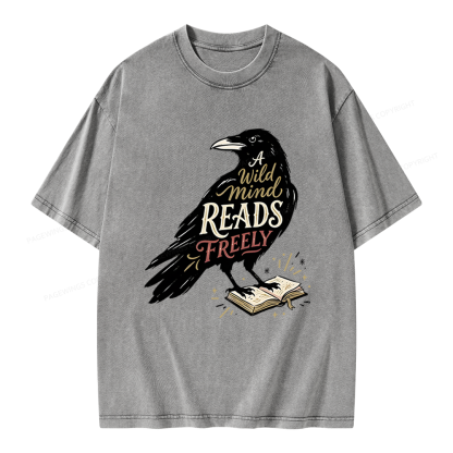 Pagewings A Wild Mind Reads Freely Unisex Washed T-shirt