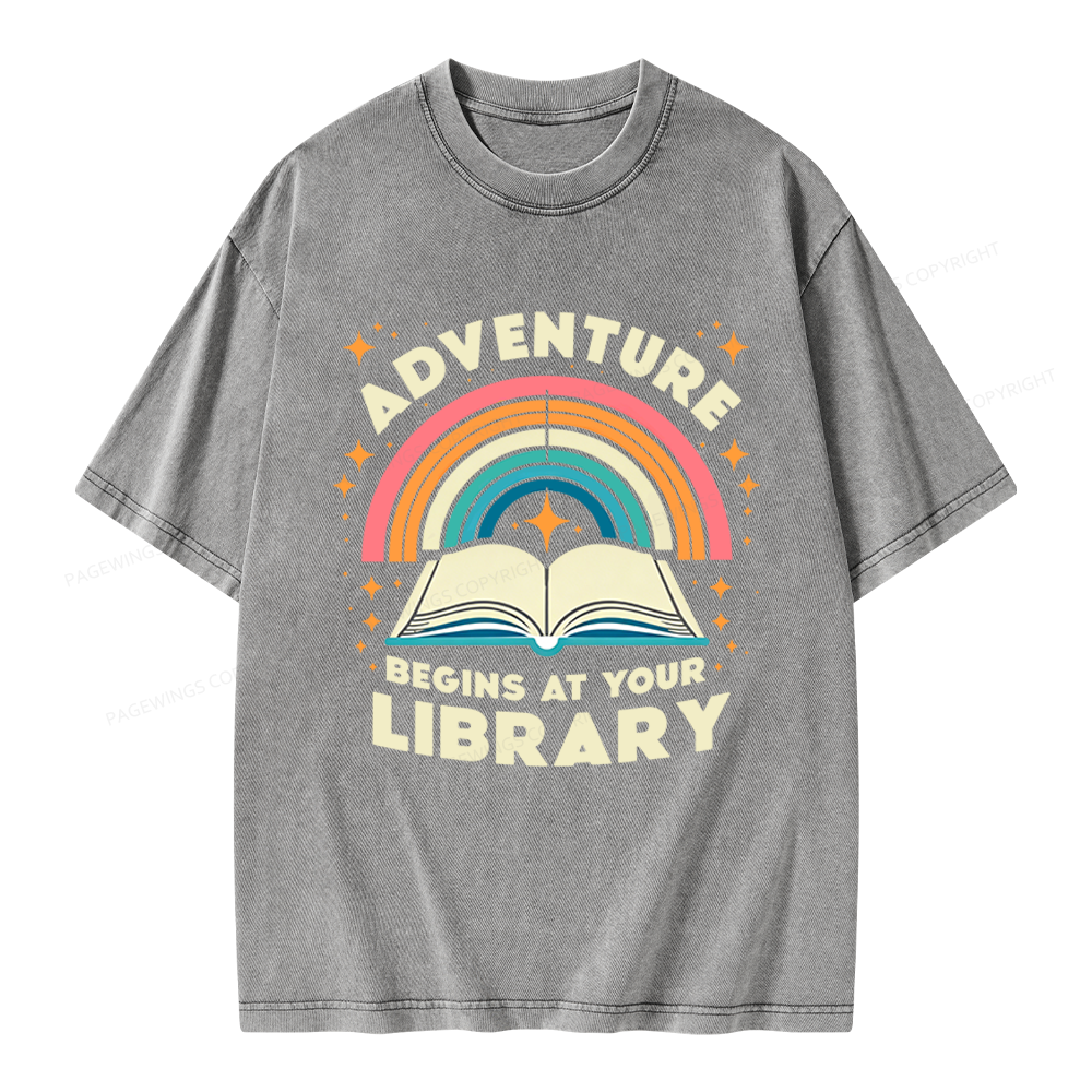 Pagewings Adventure Begins At Your Library Unisex Washed T-shirt