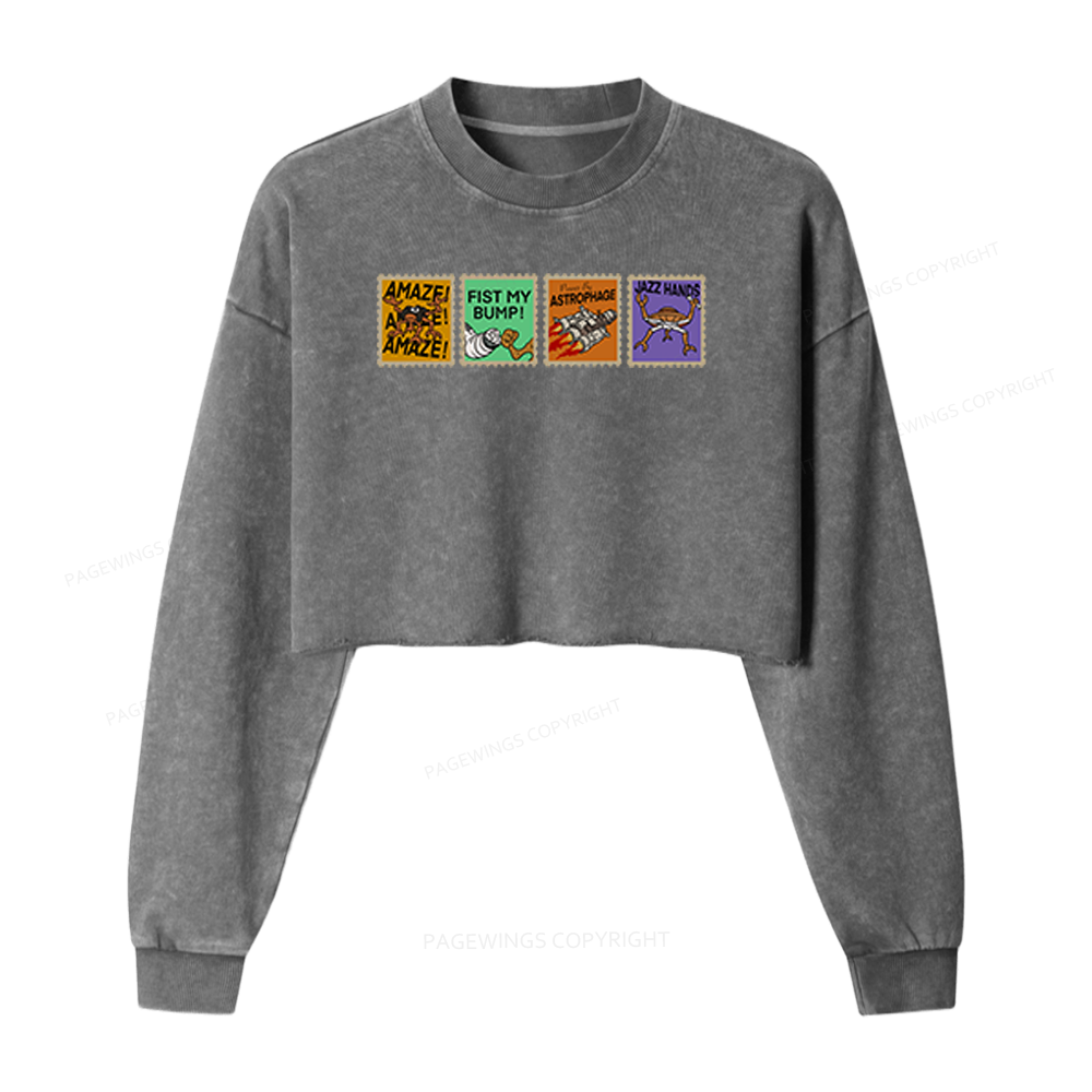 Pagewings Sci Fi Nerd Stamp Washed Crop Sweatshirt