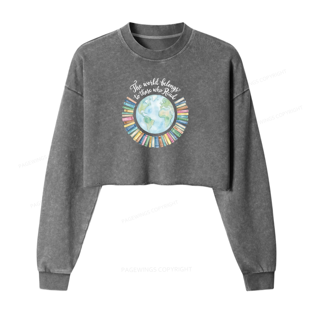Pagewings The World Belongs to Those Who Read Washed Crop Sweatshirt