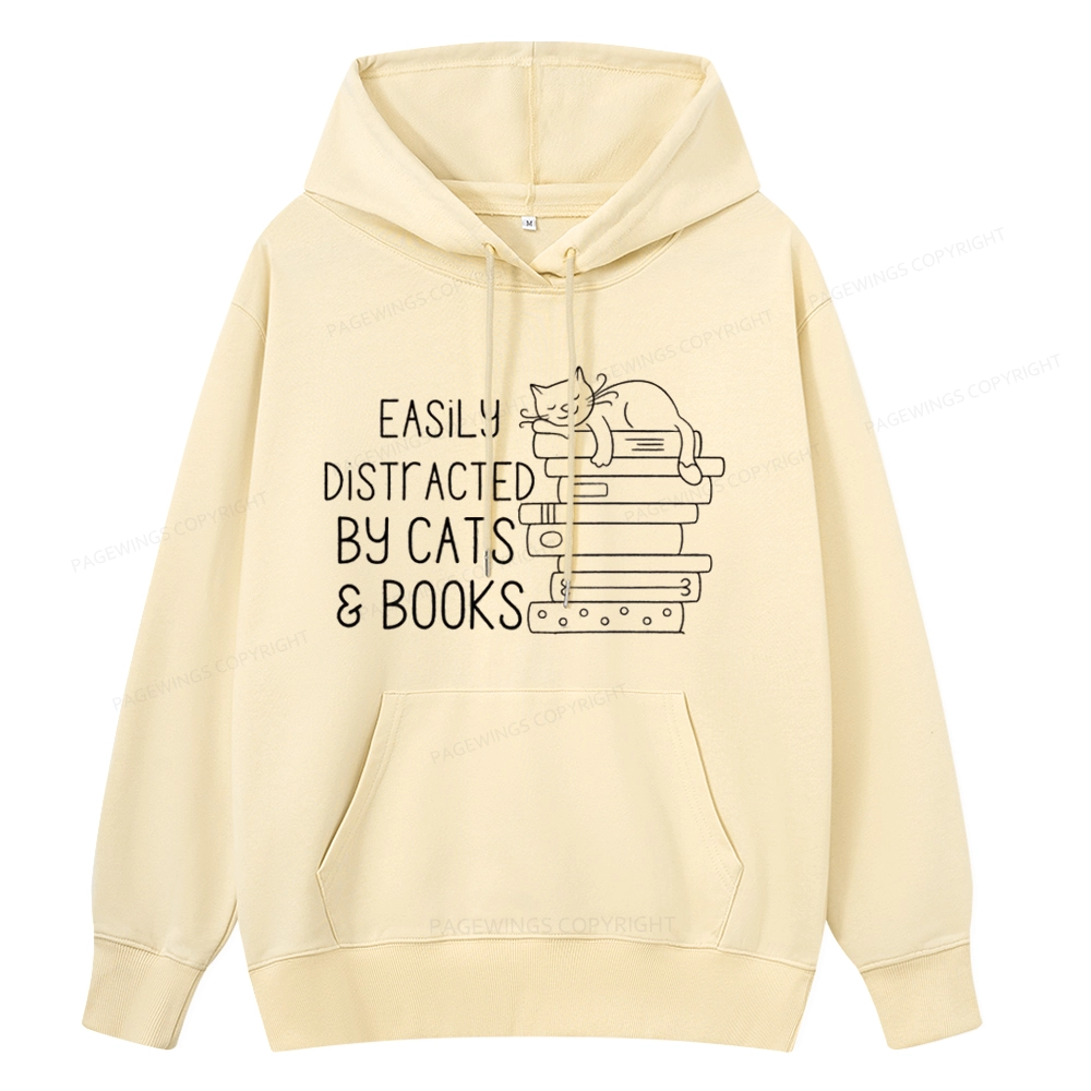 Pagewings Easily Distracted By Cats and Books Unisex  Classic Hoodie