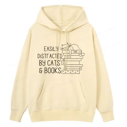 Pagewings Easily Distracted By Cats and Books Unisex  Classic Hoodie