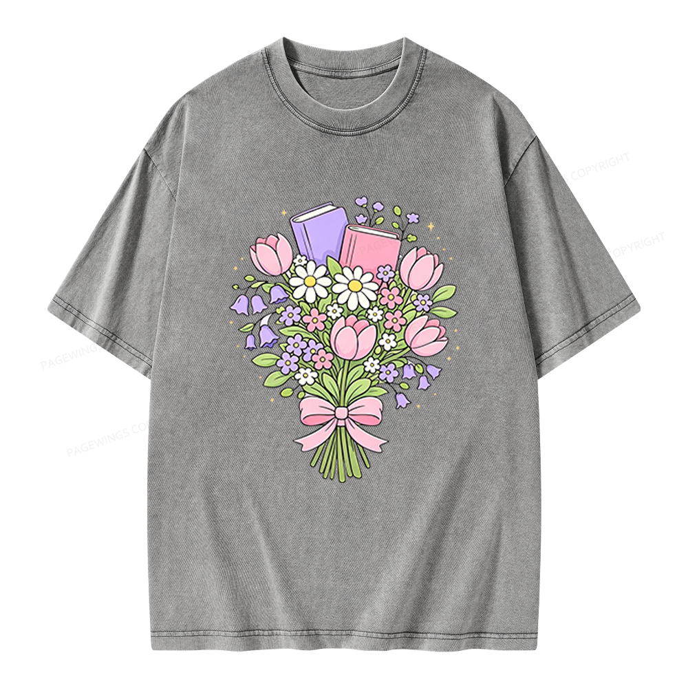 Pagewings Spring Book Bouquet Unisex Washed T-shirt