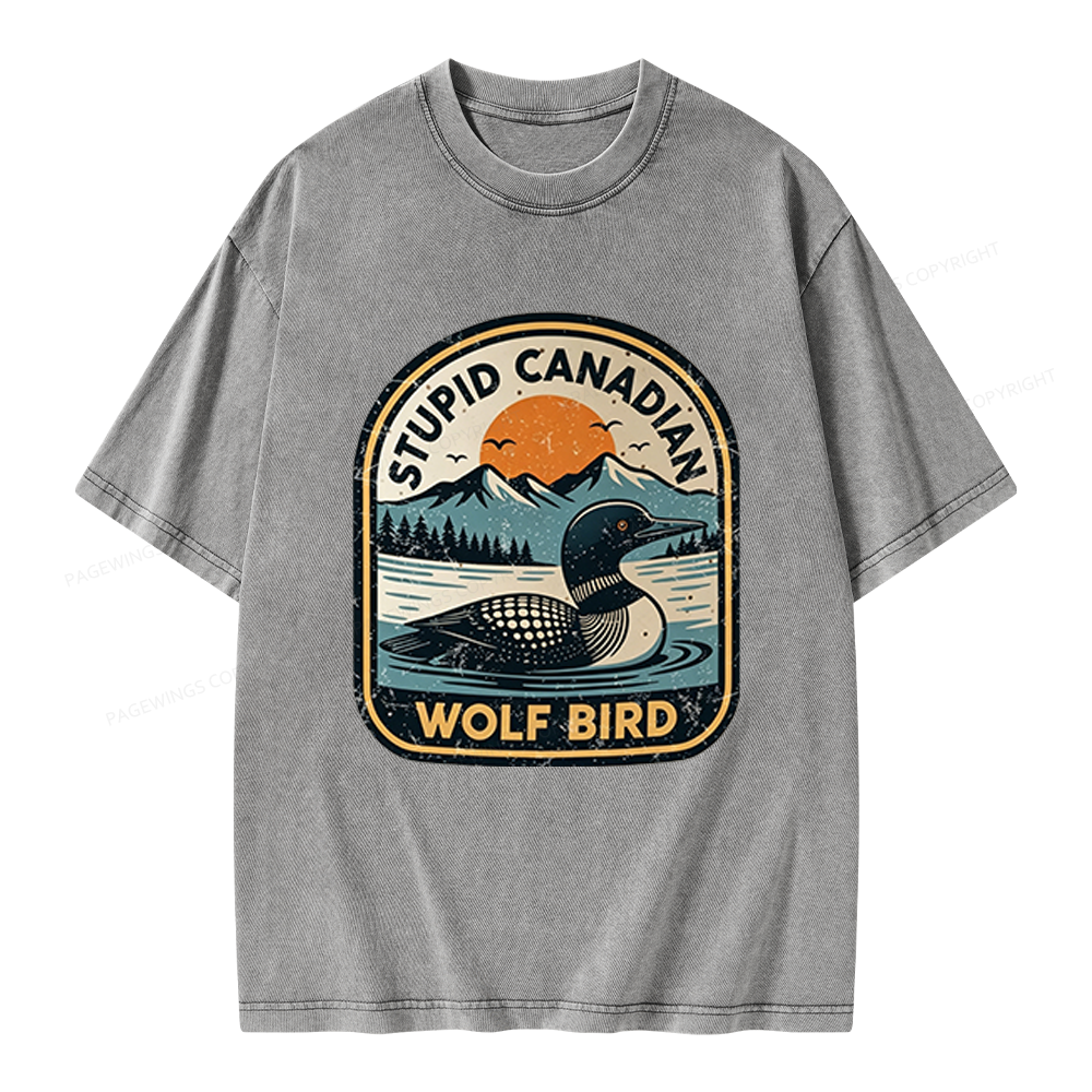Pagewings Stupid Canadian Wolf Bird Unisex Washed T-shirt