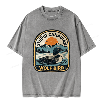 Pagewings Stupid Canadian Wolf Bird Unisex Washed T-shirt