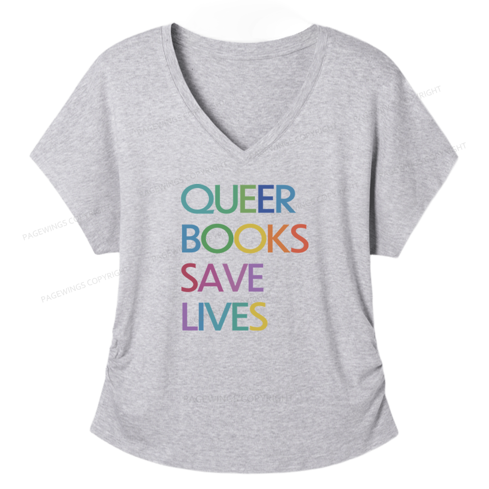 Pagewings Queer Books Save Lives Soft Women's Modal V-neck T-shirt