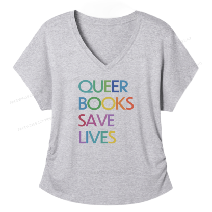 Pagewings Queer Books Save Lives Soft Women's Modal V-neck T-shirt