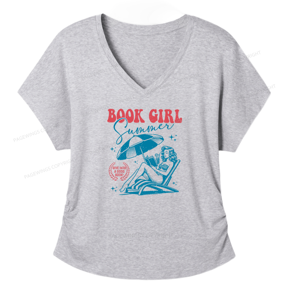 Pagewings Book Girl Summer Soft Women's Modal V-neck T-shirt