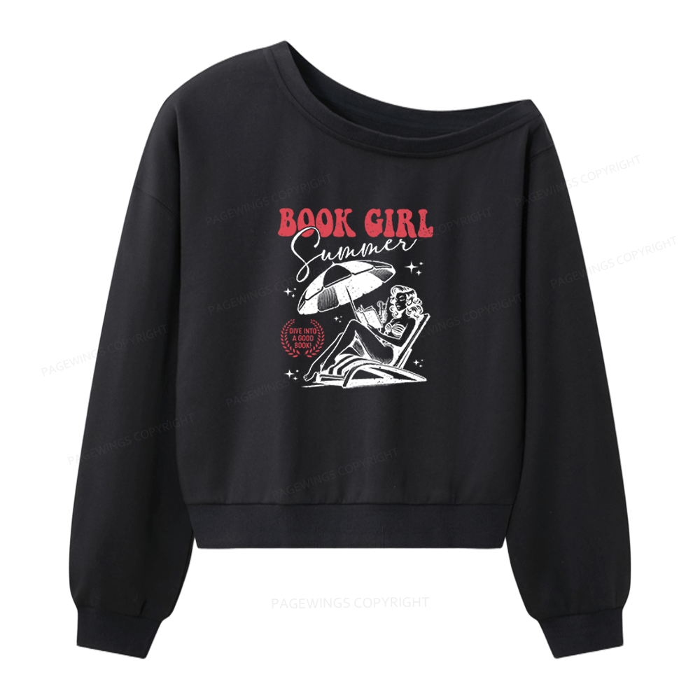 Pagewings Book Girl Summer Women Off Shoulder Sweatshirt