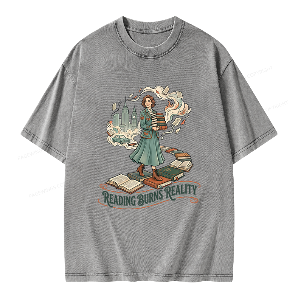 Pagewings Reading Burns Reality Unisex Washed T-shirt