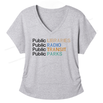 Pagewings Public Libraries Radio Transit Parks Soft Women's Modal V-neck T-shirt
