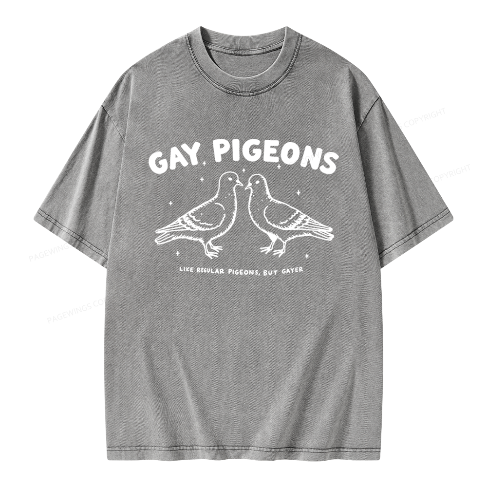 Pagewings Gay Pigeons Unisex Washed T-shirt