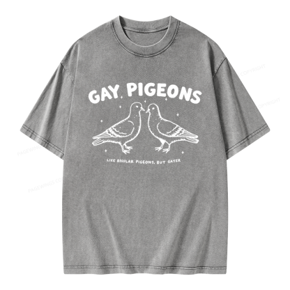Pagewings Gay Pigeons Unisex Washed T-shirt