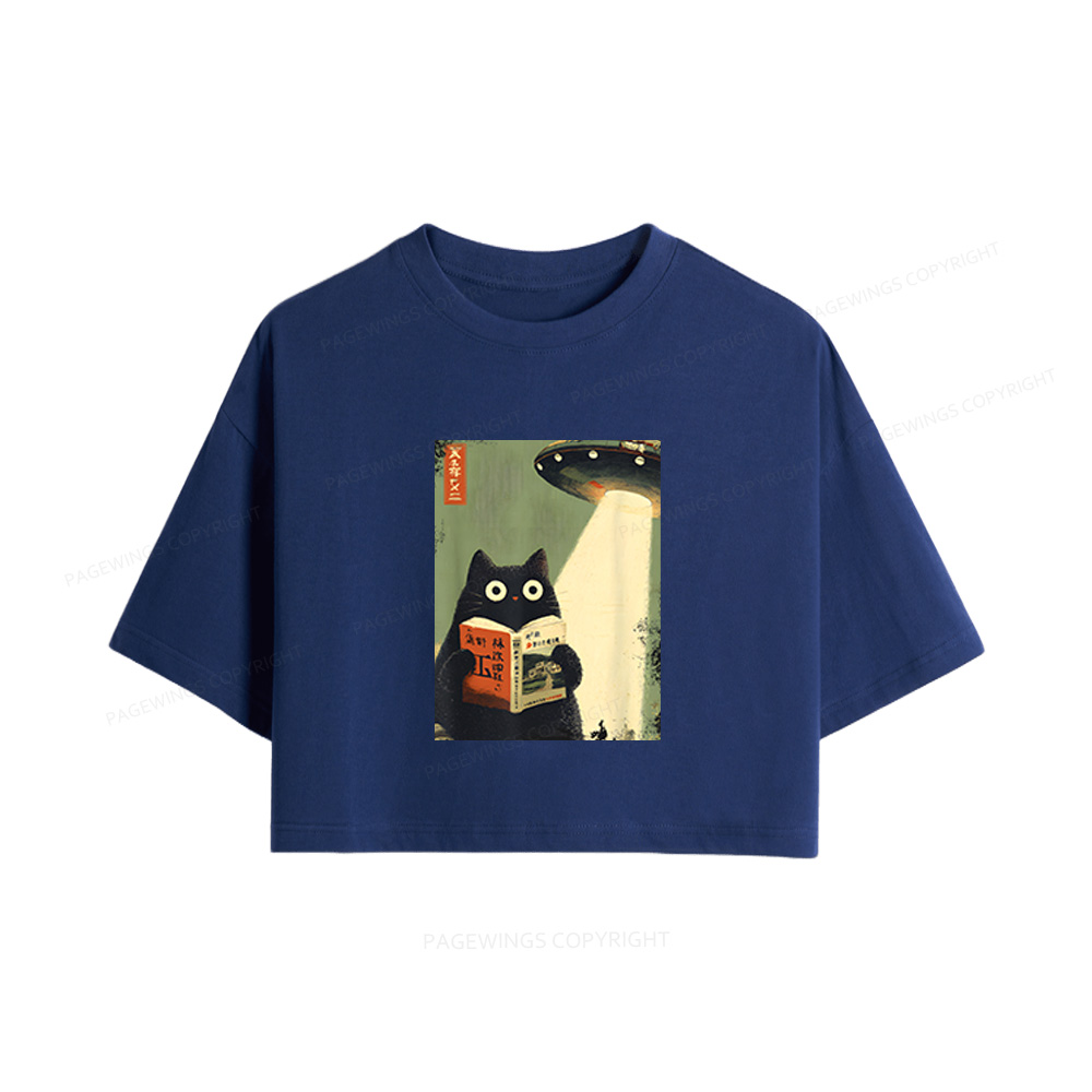 Pagewings Vintage Cat Book Lovers Women Crop Tops