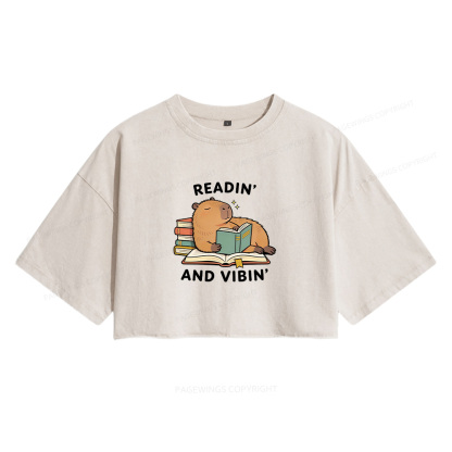 Pagewings Readin' And Vibin' Women's Washed Cropped T-shirt