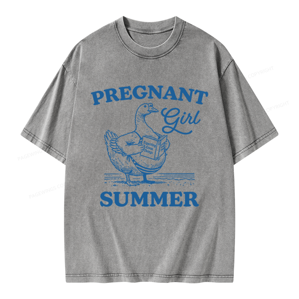 Pagewings Pregnant Girl Summer Unisex Washed T-shirt