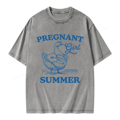 Pagewings Pregnant Girl Summer Unisex Washed T-shirt