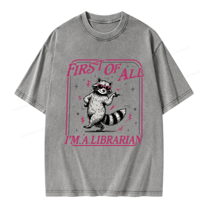Pagewings First of All I'm a Librarian Unisex Washed T-shirt