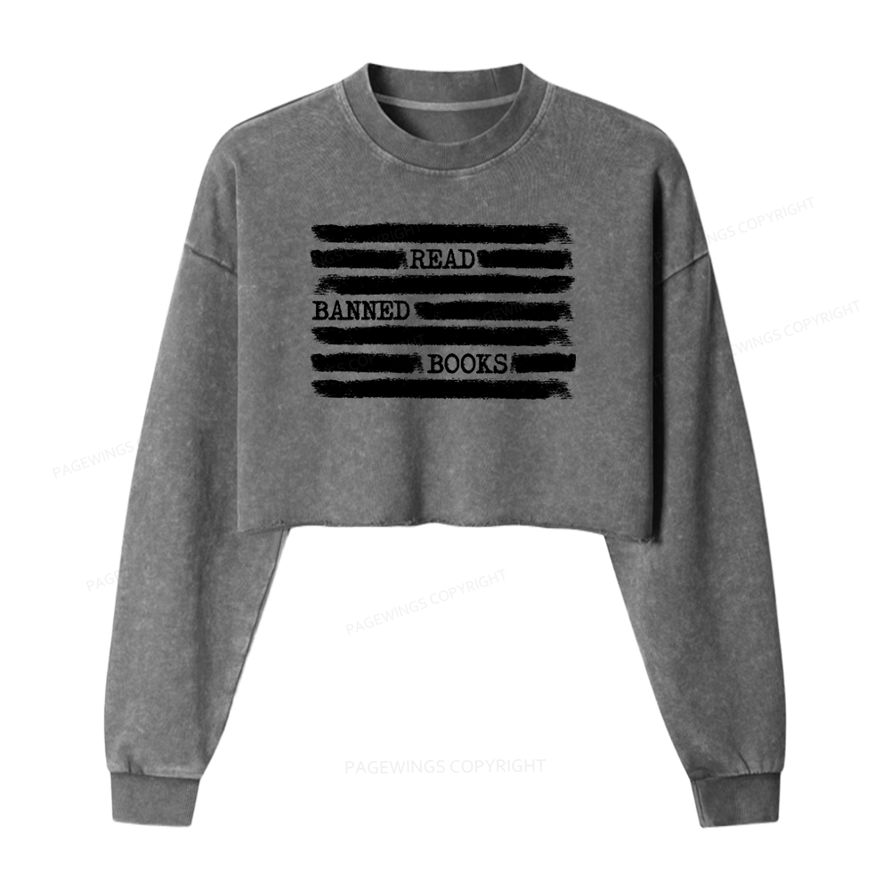 Pagewings Read Banned Books Washed Crop Sweatshirt