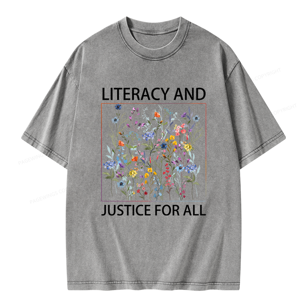 Pagewings Literacy And Justice For All Unisex Washed T-shirt