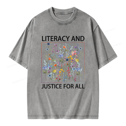 Pagewings Literacy And Justice For All Unisex Washed T-shirt